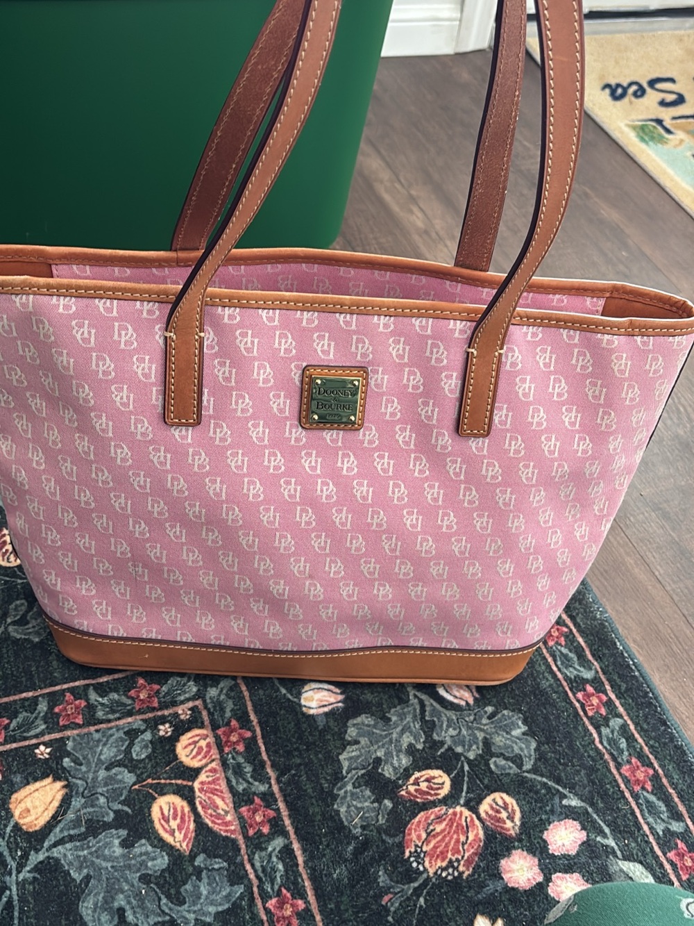 Dooney & Bourke Pink Signature Tote with Brown Trim